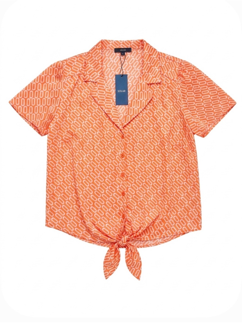 Solar Orange Geometric Tie-Front Shirt